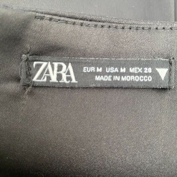 ZARA Black Satin Effect Spaghetti Strap Sweetheart Neckline Ruched Midi Dress M - Picture 9 of 12